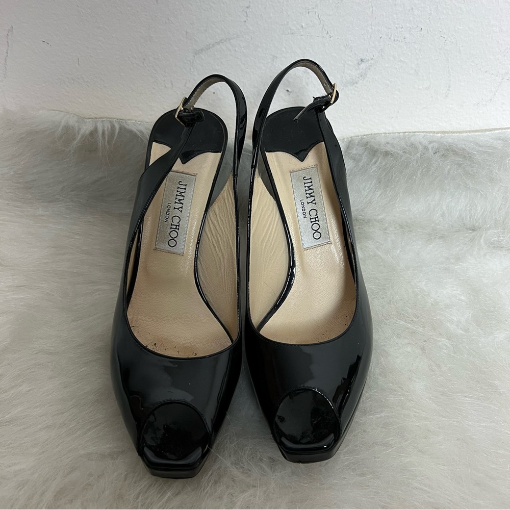Jimmy Choo Nova Platform Peep Toe Sling Back Heels - Picture 5 of 11